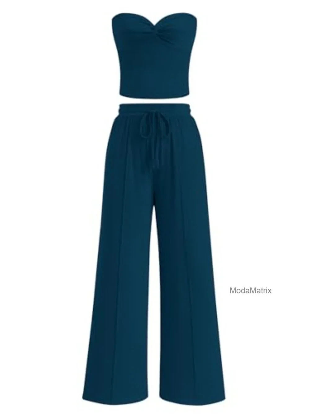 Strapless Ribbed Knit Wide Leg Lounge Set